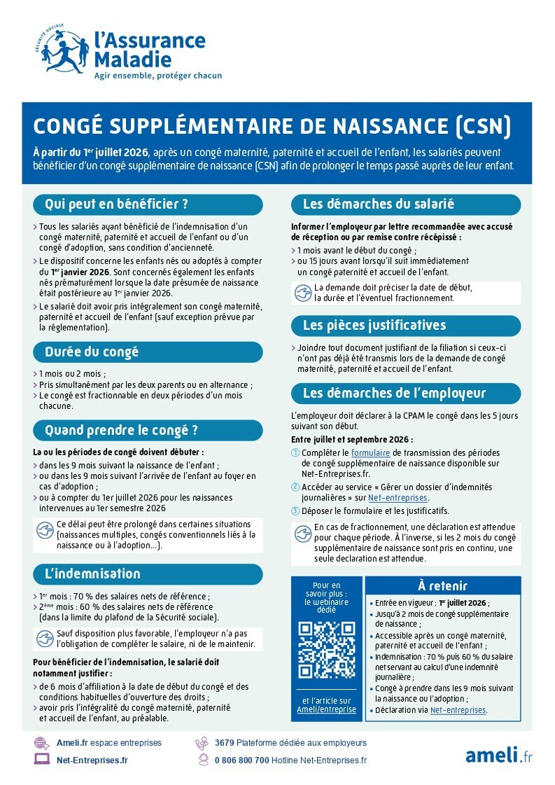 CONGÉ SUPPLÉMENTAIRE DE NAISSANCE (CSN)